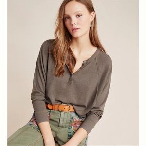 Anthropologie Chaser Olive Henrietta Henley Top XS